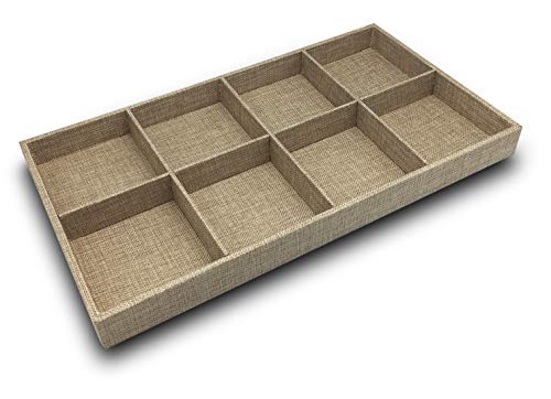 The Display Guys - Stackable Jewelry Tray and Organizer - for Drawers, Dressers, Store Display (8 Compartments, Beige Burlap) - color: Burlap Beige, size: 8 Compartments