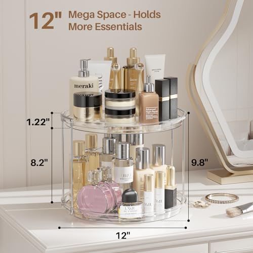 LAMU 2Pack 2 Tier Lazy Susan Organizer 12 inch Large Lazy Susan Turntable Rotating Spice Rack Organization for Cabinet, Kitchen, Pantry, Countertop, Bathroom, Vanity, Medicine Cabinet Organizer, Clear - color: Clear, size: 12in 2Pack Low Edge