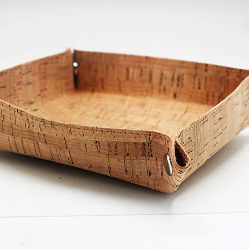 boshiho Valet Tray for Men, Natural Cork Jewelry Catchall Key Phone Coin Box Change Caddy Bedside Storage Box (Cork) - color: Cork