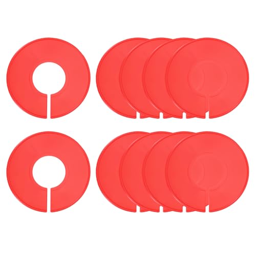 uxcell 10 Pcs Clothes Dividers,Round Closet Rack Dividers Clothing Rack Size Dividers Blank Labels Writable & Reusable for Hanging Clothes Sorting Size, Red - color: Red