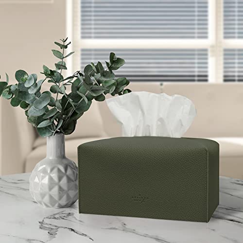 Carrotez Tissue Box Cover, [Refined] Modern PU Leather Rectangular Tissue Box Holder - Decorative Holder/Organizer for Bathroom Vanity Countertop, Night Stands, Office Desk 9.5"X5"X5" - Khaki - color: Khaki, size: [Rectangular]