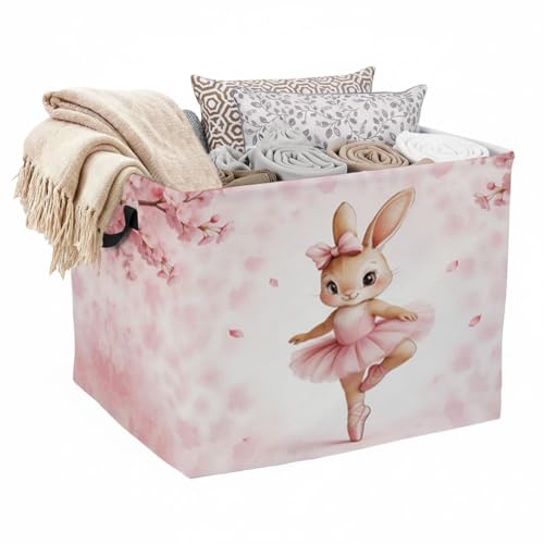 56L Rabbit Laundry Basket Clothes Hamper with Handles,Foldable Blanket Storage Large Laundry Hamper with Waterproof PE,Toy Storage Bin Organizer,Cube Clothes Organizer,Home Decor - color: Rabbit