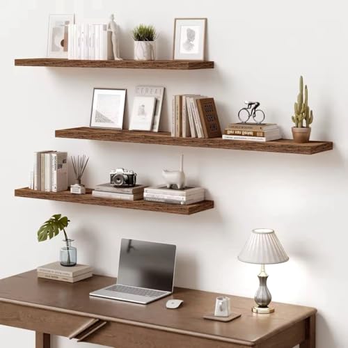 Vivelove 10 Inch Deep Floating Shelves 48 inch Long, 47.2 x 10 Wide Wall Shelves with Invisible Brackets, for Bedroom Bathroom Living Room Kitchen Office, Farmhouse Home Decor, Set of 2, Rustic Brown - color: Rustic Brown, size: 47.2”Wx10.2”Dx1.5”H