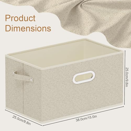 Open Storage Baskets, Collapsible Cube Bins, Fabric Container Organizer with Metal Handles, Boxes for Shelves, Closet, Living Room, 15x9.8x9.8in, Grey and Beige, 2 Pack - color: Beige/Gray, size: 15x9.8x9.8 in(2 Pack)