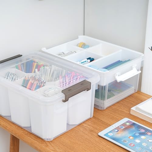 Citylife 17 QT Plastic Storage Box with Removable and 6 Detachable Inserts, Clear White - size: 2 Pack-17 QT-W