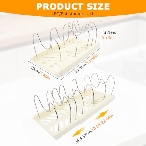 Expandable Pot and Pan Organizer Rack for Kitchen Cabinet or Under Sink,with 10 Adjustable Compartment 13"-23" Adjustable Length for Lids Bakeware Frying Rack and Cookware(COLOR:White) - color: White