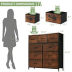 Dresser for Bedroom, 9 Storage Drawers, Anti-Tip Tall Fabric Closet Chests Organizer Tower Furniture with Wooden Top Metal Frame for Clothes, Living Room, Hallway, Entryway