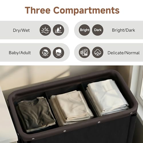StorageWorks 3 Section Laundry Hamper, Rolling Laundry Cart with Wheels and Handles, Laundry Room Double Sorter for Organizer and Storage, 31.7 Gal(120L), Black - color: Black, size: 120L(3-Section)