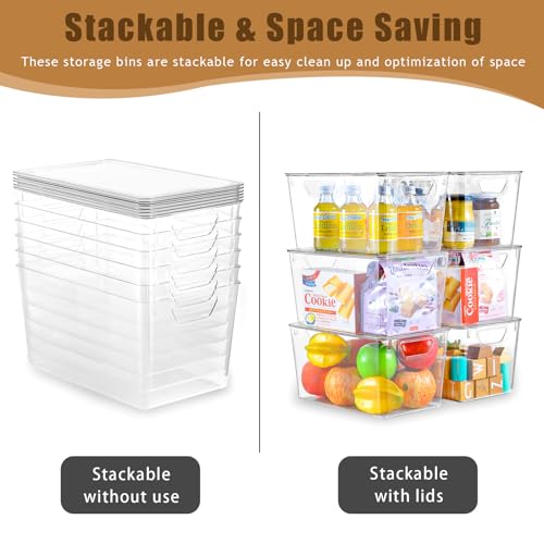 6 Pack Clear Storage Bins with Lids, 7 Quart Stackable Storage Boxes for Storage and Organization, Plastic Storage Containers with Lids, Plastic Bins with Handles for Office, Bedroom, Study Room - size: 6 Pack