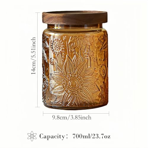 ANSQU Vintage 23.7oz Glass Jar with Solid Wood Lid - Airtight Storage for Loose Tea, Coffee, Candy, Cookies, Laundry Detergent - Decorative Kitchen Jar, Cute & Functional (Yellow, 1 Pack) - color: Yellow, size: 23.7 Ounces