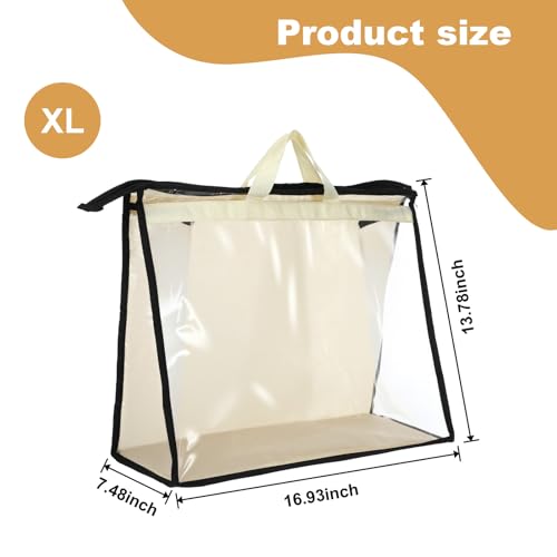 5 PCS Hanging Handbag Storage Organizer Non-Woven Transparent Dust-proof Homewares Purse Wallet Closet Storage Bag with Zipper and Handle (XL) ﻿