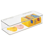 mDesign Office Supplies Desk Organizer Box with Lid for Staplers, Scissors, Pens, Sticky Notes, Highlighters, Tape - 3" Tall, Long, Clear - size: 5.75 x 13.4 x 3 (Pack of 1)