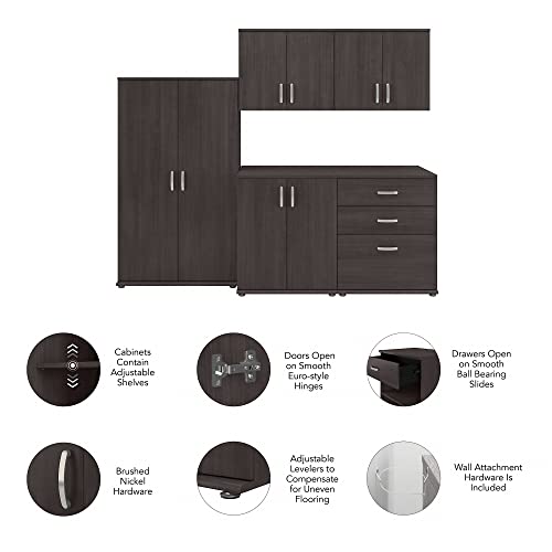 Bush Business Furniture Universal 5 Piece Modular Closet Storage Set with Floor and Wall Cabinets in Storm Gray - color: Storm Gray