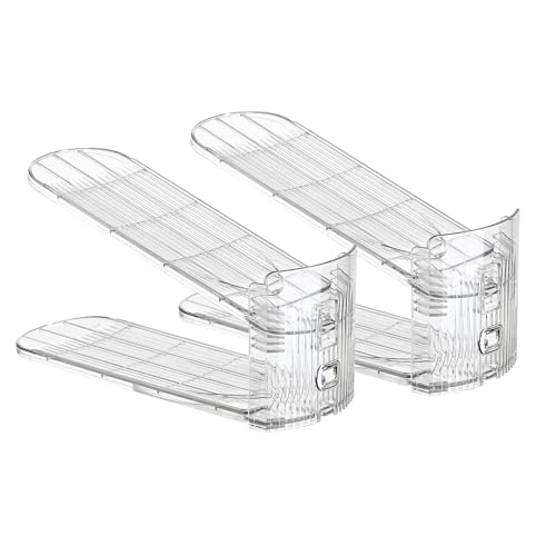 2 Pack Shoe Slots Organizer Adjustable Level Shoe Stacker Holder Storage Space Saving Sneakers Display Tray Rack for Closet (Transparent, 2Pack) - color: Transparent, size: 2Pack