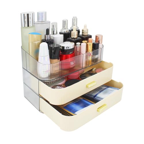 Makeup Organizer with 2 Drawers, Cosmetics Organizer for Bedroom and Bathroom Vanity Countertops, Large Capacity Cosmetic Storage Box for Skincare Cream Perfume Lipstick Dresser Counter-White - color: Grey, size: 2 Drawers
