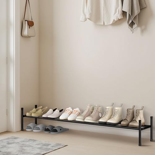 STORAGE MANIAC Long Expandable Shoe Rack, 6 Pairs Metal Wide Stackable Shoe Rack, Adjustable Shoes Shelf, Freestanding Shoes Organizer for Closet, Entryway, Hallway, Garage, Front Door, 1 Tier - size: 1-tier