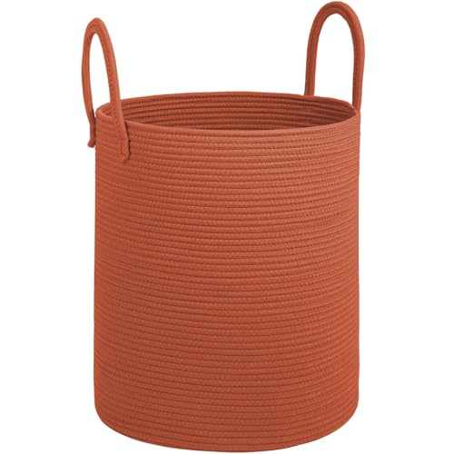 Cotton Rope Laundry Basket, Large Capacity Storage Bin with Handles, Blanket Basket for Living Room, Ribbed Texture, Brick Red, XX Large 100L - color: Brick Red, size: 100L