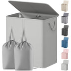 Lifewit Double Laundry Hamper with Lid and Removable Laundry Bags, Large Collapsible 2 Dividers Dirty Clothes Basket with Handles for Bedroom Laundry Room Closet Bathroom College, 136L Silver Gray - color: Silver Gray, size: 136L