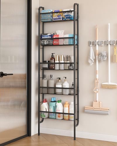UMDONX Behind The Door Bathroom Shelf Narrow 5-Tier, Space-Saving Slim Storage Shelf Narrow Shelving Unit for Bathroom and Kitchen Black - color: Black, size: Width 17.5in