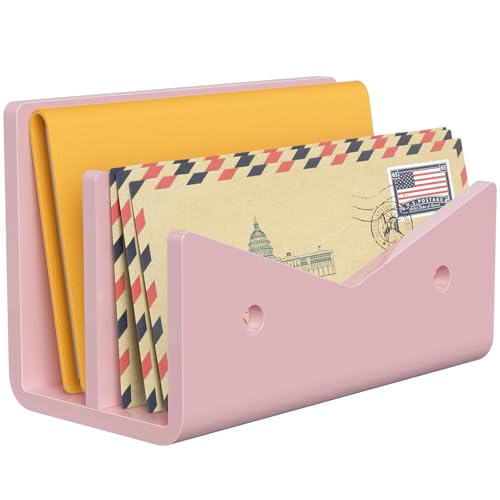 Mail Organizer Envelope Holder - 2 Compartments Pink Acrylic Mail Holder Countertop Vertical Desk Organizer Small File Bill Document Notebook Letter Sorter for Home School Office Supplies - color: Pink, size: 2 Compartments