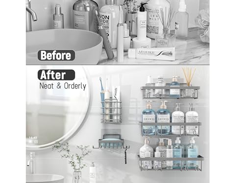 Liuoud 5 Pack Shower Caddy Organizer Rack Shelf for Inside Shower, Self Adhesive Bathroom Wall Storage Basket Rustproof Stainless Steel Large Capacity Shampoo Holder, Grey - color: Grey