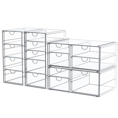 caktraie Makeup Organizer Storage With 16 Drawers, 4 Pcs Desktop Office Supplies, Desk Organizers, Clear Accessories, Dustproof Storage Drawer and for Make Up, Jewelry, Pen, Stationary - size: 16 Drawers
