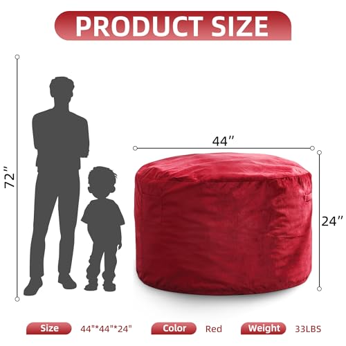 Hobestluk 4FT Bean Bag Chair Giant Bean Bag Chairs for Adults Large Bean Chairs with Removable Cover, Beanbag Chair with Filler, Adult Bean Bag Chairs for Living Room, Bedroom - color: Red, size: 4FT - 44" x 44" x 24"