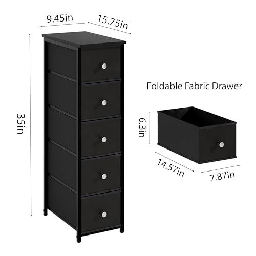 lurcns Narrow Storage Cabinet for Small Spaces Slim Bathroom Dresser with Drawers Tall Thin Storage Organizer for Bathroom Bedroom Skinny Cabinet(Black, 5 Drawers) - color: Black, size: 5 Drawers+No Charging Station
