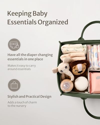 Blissful Diary Baby Diaper Caddy Organizer, Stylish Storage Basket for Newborn Essentials and Diaper Station, Gift for Baby Shower and Registry Must-Have, Deep Green - color: Deep Green