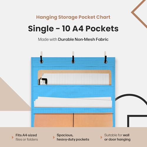 Hippo Creation Storage Pocket Chart for Classroom, 10 Pocket Storage Organizer with 3 Over-Door Hangers, Hanging Wall Organizer for File Folders, School Mailbox, Home Office Papers - Clear Blue - color: Clear Blue (10 Pockets)