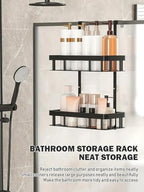 Over Door Shower Caddy, Black Rustproof Bathroom Organizer, 2-Tier Storage Rack, 11.81x5.31 Inch Shelves, No Drilling Required