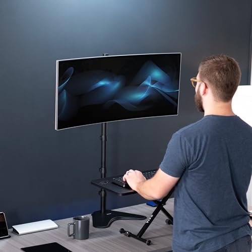 VIVO Extra Tall Single LCD Computer Monitor Free-Standing Adjustable Desk Stand for 1 Screen up to 27 inch, STAND-V011H - color: Black, size: 38" Tall