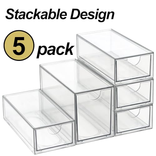 Acrylic Makeup Organizer, Clear Storage Organizer Desktop Stackable Storage Drawers, Plastic Organizer Bins for Makeup, Stationery, Cosmetics, Vanity, Bathroom,Cabinet,Pantry Office Desk (5 Drawers) - style: 5 Drawers