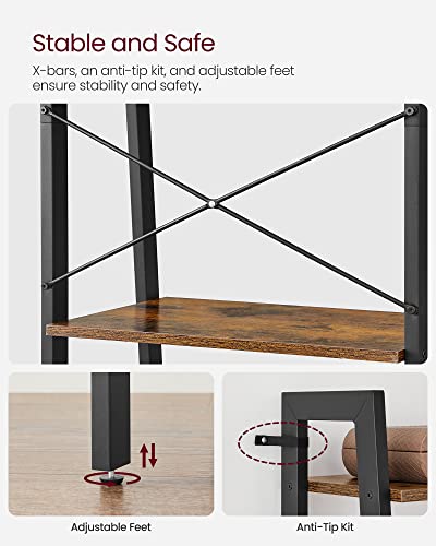 VASAGLE BARNET Collection - Ladder Shelf, Bookshelf, Storage Rack, Modern Bookcase for Living Room Home Office Kitchen, Steel Frame, 4-Tier, 22-Inch Wide, Rustic Brown and Ink Black ULLS44X - color: Rustic Brown + Ink Black, size: 4 Tiers (22"W), style: I