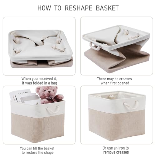 13×15×13 Inch Storage Cubes,6 Pack Cube Storage Bins for Shelves,Fabric Collapsible Storage Bins with Handles, Foldable Storage Basket for Organizing Clothes,Books (White&Beige,13"x15"x13") - color: White&Beige, size: Cube - 13"x15"x13"