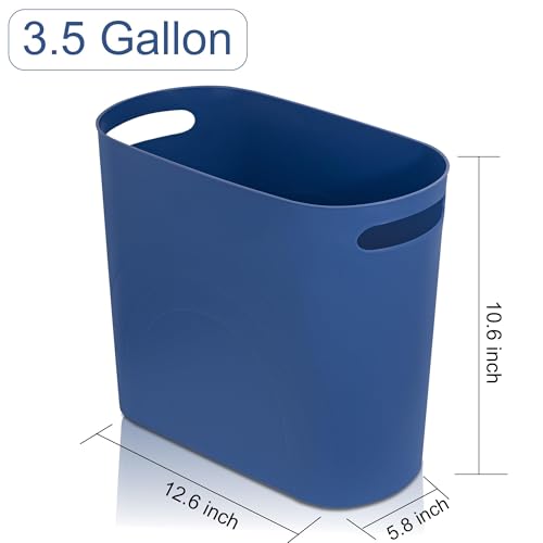 rejomiik Small Trash Can, 3.5 Gallon Slim Garbage Can Plastic Waste Basket with Handles Container Bin for Narrow Spaces Bathroom, Bedroom, Kitchen, Office at Home, Blue - color: Blue, size: 1 pack