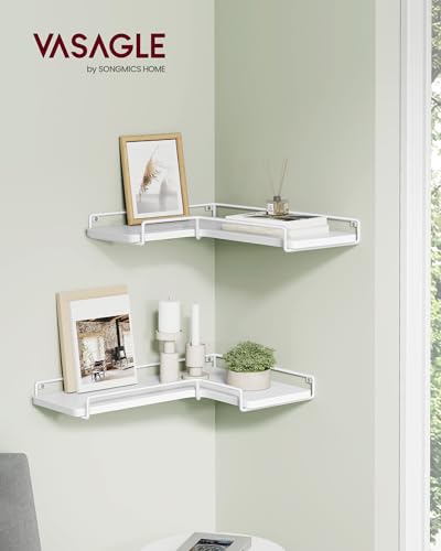 VASAGLE Corner Shelf Wall Mount Set of 2, Corner Floating Shelves, Small Corner Wall Shelf for Decor Storage, for Living Room Bedroom Kitchen Bathroom, Cloud White ULLS831W14 - color: Cloud White