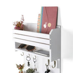 Key Holder, Wall Mounted Mail Organizer, Keys Holder on Wall with 9 Key Hooks, White - color: White