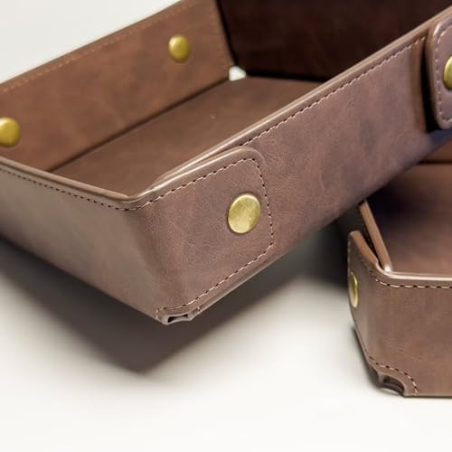 LLmoway PU Leather Valet Tray Nightstand Desk Organizer for Men Women Home Office Phone Watch Jewelry Glasses Keys Coins Storage - color: Light Coffee
