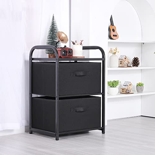 MAX Houser Dresser for Bedroom with 2 Drawers, Wide Chest of Drawers, Fabric Dresser, Storage Organizer Unit with Fabric Bins for Closet, Living Room, Hallway, Nursery,Black - color: Black2