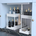 Under Sink Organizer - 2 Pack | Pull out Bathroom Organizer | 2 Tier Slide out Bathroom/Kitchen Organizers and Storage | White - style: 2 PACK White