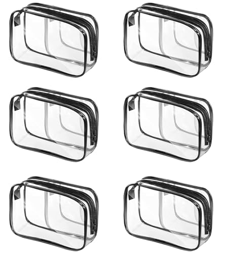 6 Packs Clear Cosmetics Bags for Women Men Waterproof Toiletry Bags PVC Makeup Bags Organizer Case with Zipper for Travel Bathroom (6 Black Colors) - color: 6 Black Colors