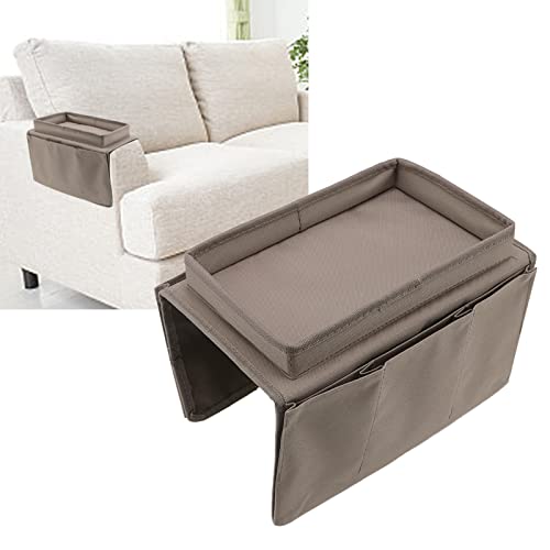 Couch Sofa Armrest Organiser Arm Chair Caddy Bedside Storage Pocket,600D Oxford Cloth Side Pockets Sofa Arm Table Armrest Tray TV Remote Holder Bed Storage Pocket (Brown) - color: Brown