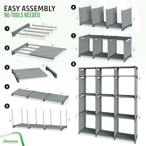 Cube Storage Organizer with Storage Bins Included - The Perfect Closet Organizers and Storage Solution. Includes 12 Storage Cubes, Great For Toy Storage, Closet Storage, Clothes Storage (Grey) - color: Grey, size: 12 Storage Cubes