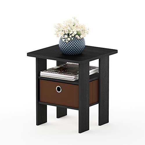 Furinno ANDREY Side Table, End Table, Night Stand with Open Shelves and Storage Bin, Bedside Table, for Living Room, Bedroom, Americano - color: Americano/Medium Brown, size: 1-Pack, Center Bin