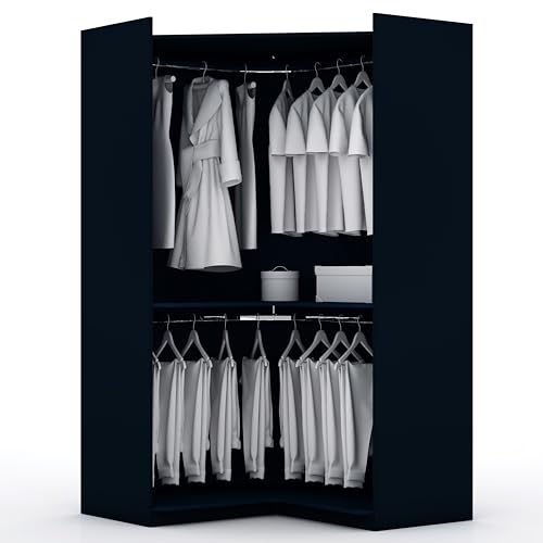 Manhattan Comfort Mulberry Modern Free Standing Corner Wardrobe Closet with Rounded Hanging Rods, Open Shelving & Finished Back for Room Divider, Space-Saving Storage Solution, Tatiana Midnight Blue - color: Tatiana Midnight Blue