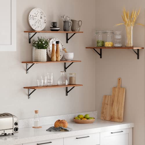 DINZI LVJ Long Wall Shelves, 31.5 Inch Wall Mounted Shelves Set of 2, Easy-to-Install, Wall Storage Ledges with Sturdy Metal Brackets for Living Room, Bathroom, Bedroom, Kitchen, Rustic Brown - color: Rustic Brown, size: 31.5 Inch