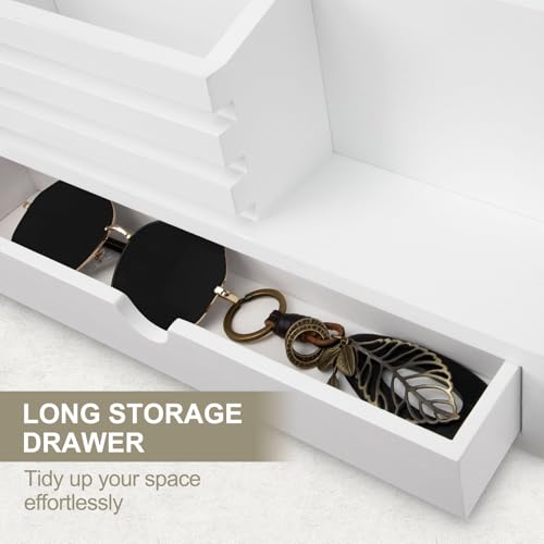 Key Holder Wall Mount, Mail Holder with Storage Drawer and 6 Key Hooks for Coat, Dog Leash, Home Decor Rack, House Accessories, Entry Way Organizer - color: White, size: Large - 13.8 Inch