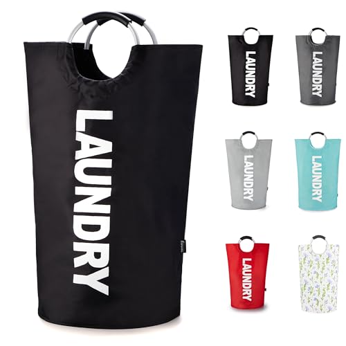 Caroeas 90L Laundry Basket (13 Colors), Waterproof Laundry Hamper, Laundry Bag with Padded Handles, Clothes Hamper Stands Up Well, Collapsible Laundry Basket Easy Storage - color: Black, size: 90L