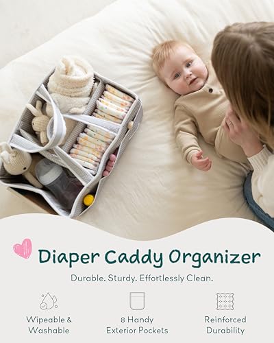 Lily Miles Baby Diaper Caddy Organizer, Baby Shower Basket for Newborn Boys or Girls, Nursery Must Haves for New Mom, Registry Favorites, Large Storage Tote for Changing Table or Car, Gray - color: Gray/Gray, size: Large